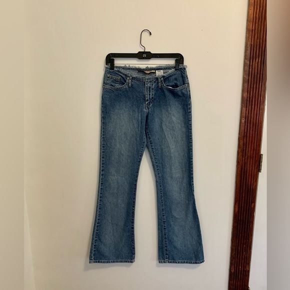 Y2K VTG Paris Blues Low Rise Jean Flare Fray No Waistband Light Medium Wash 2000 - Picture 3 of 15